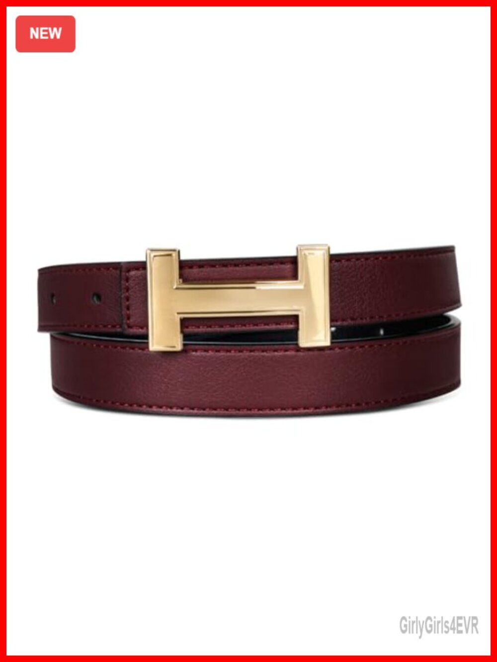 Women's Leather Belt with Detachable Gold Buckle, Fashion Waist Band for